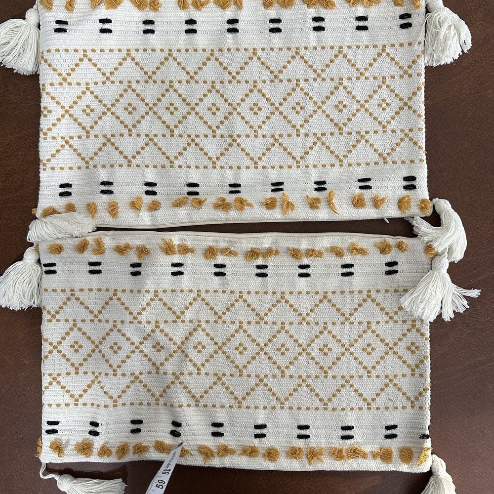 Opal House Toss Pillow Cases Lot of 2 Gold Cream & Brown w/Tassels 1 Yellow Case